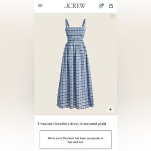 NWOT / J crew Smocked sleeveless dress in textured plaid